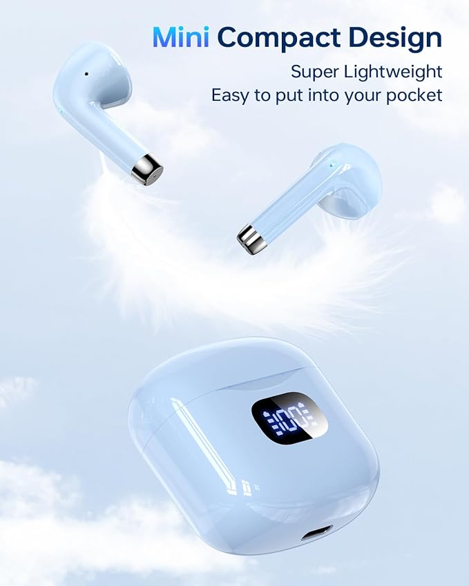 KTGEE Wireless Earbuds Bluetooth 5.3 Ear Buds Headphones, 40Hrs Playback | Stereo Sound, LED Display, IPX7 Waterproof, Compact In-ear Earphones with Mic for Phone Tablet Laptop Sport, Blue - Image 3