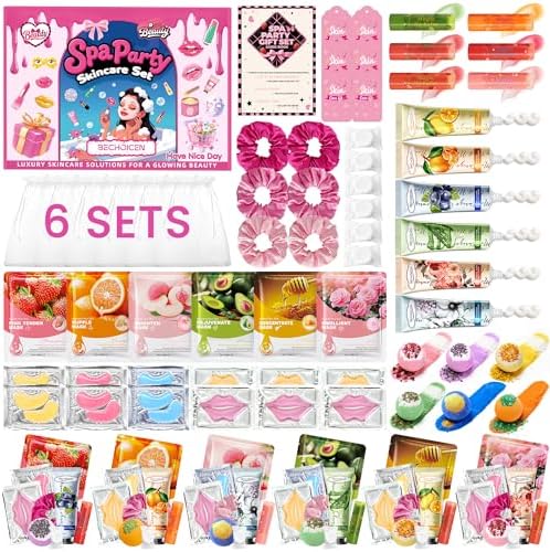 60Pcs Spa Party Supplies Set - 6 Spa Day Kits with Face/Lip/Eye/Hand/Foot Care,Party Favors for Sleepovers,Birthdays,Slumber Party & Relaxation,All Skin Types Safe by Unknown