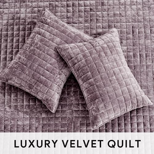 RECYCO Channel Box Stitch Velvet Quilt Set, King Size, Purple - Image 4