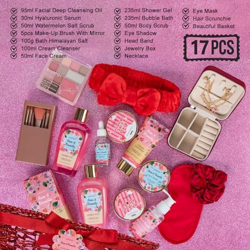 Skin Care Set for Women, Red Rose Bath & Body Basket Gift, Spa Gift Basket - Image 2