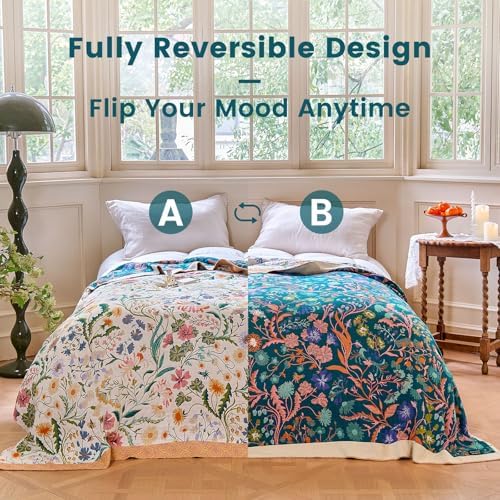 MSGKV Boho Throw Blanket 60"x80" Cotton Floral Blanket for Couch Bed Decor - Image 4