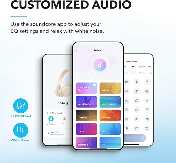 Soundcore by Anker Q20i Hybrid Active Noise Cancelling Headphones, White | Over-Ear, Bluetooth, 40H ANC Playtime, Hi-Res Audio, Big Bass, Transparency Mode, Customize via App, Travel, Home, Office - Image 4