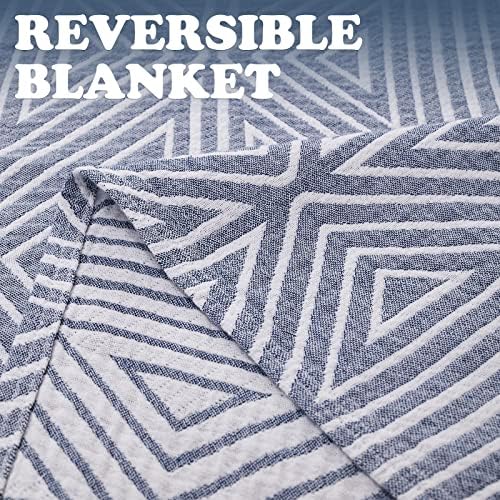 jinchan 100% Cotton Muslin Blanket Twin Boho Throw Blanket 60x80 Slate Blue - Image 4