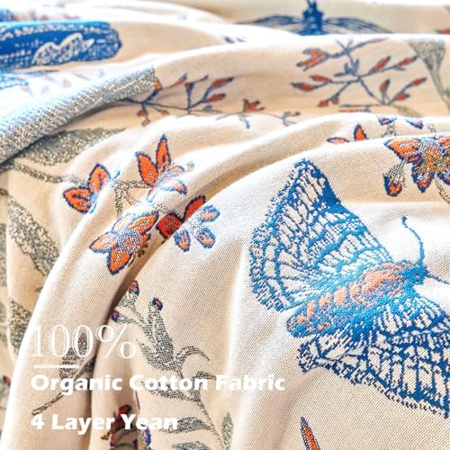 VANJOROY Boho Throw Blanket, 100% Organic Cotton Breathable Ultra Soft Bed Quilt Throw - All Season Floral Bird Butterfly Farmhouse Decor Blanket for Sofa Couch Chair and Gift. 60" x 80" - Image 6