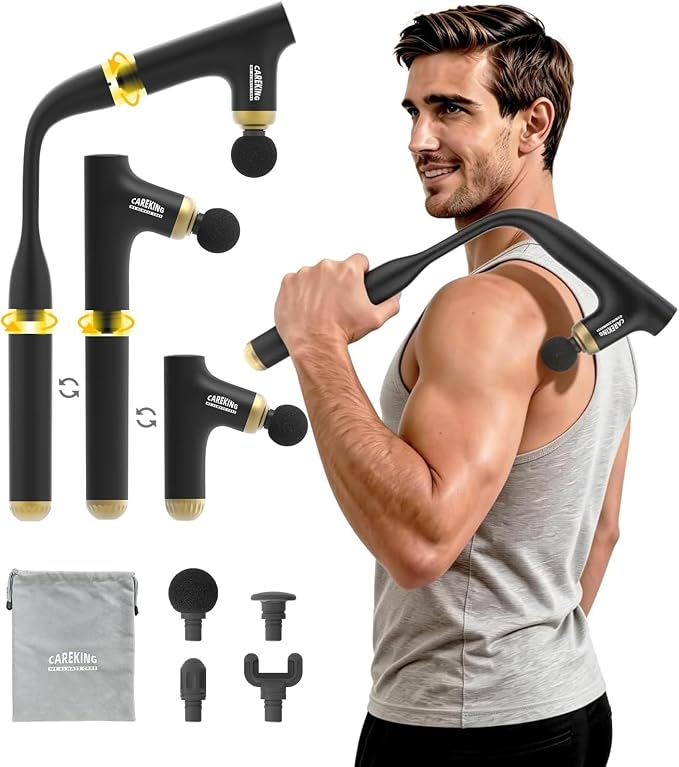 3-in-1 Muscle Massager Gun Deep Tissue with Long Handle, Handheld Percussion Back Massager for Pain Relief, Shoulder, Arm, Thigh, Waist, Neck by CAREKINGWEALWAYSCARE