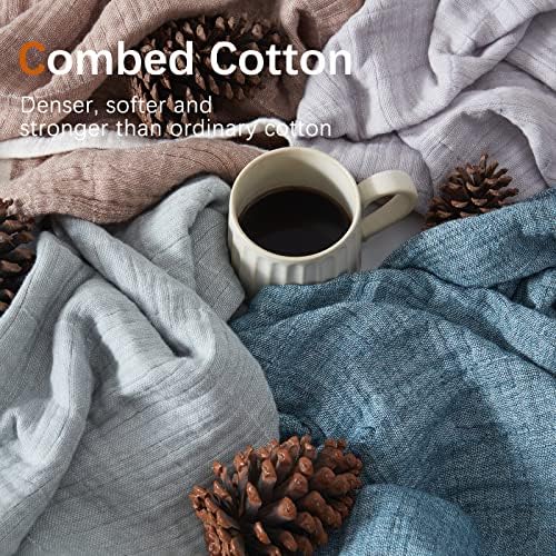 SE SOFTEXLY Muslin Throw Blanket, 4-Layer Dyed Yarn, 80”x90”, Denim Blue - Image 3