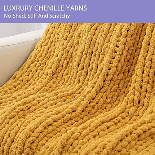 Bigacogo Chunky Knit Throw Blanket for Couch, 40x80 inches, Mustard Yellow - Image 5