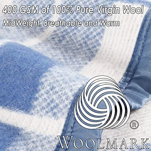 Poyet Motte Rivoli Solid 400GSM 100% Virgin Wool Blanket, Medium/Heavy Weight, Machine Washable (Blue/Natural Plaid, Full/Queen Size) - Image 4