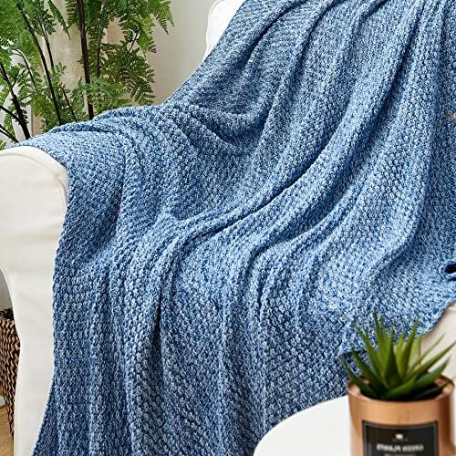 Longhui bedding 100% Cotton Knitted Throw Blanket – Blue White, Soft & Cozy, Machine Washable, 51"x63" – Perfect for Living Room, Couch, Sofa, Bed or Travel - Image 6