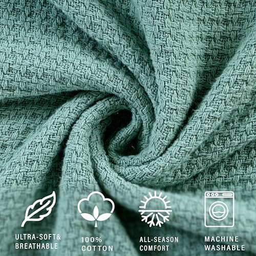 HILLFAIR 100% Combed Cotton Blanket– Queen Bed Blanket– Soft Cozy Warm Multipurpose Throws for Luxury Home Decor– 90 x 90 inch Queen Size Cotton Blankets for Beds- Bed Blankets for All Season- Sage - Image 7