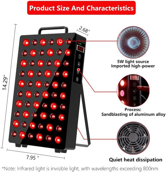 Red Light Therapy Panel - 660nm Red & 850nm Near Infrared Light - High Irradiance LED Device for Body, Face, Skin Vitality, Muscle Recovery & Joint Comfort - Professional Home Wellness - Image 2
