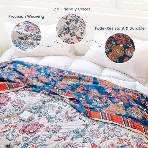 MSGKV Boho Throw Blanket 90"x108" Summer Cotton Floral Blanket for King - Image 3