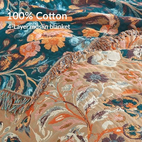 Boho Throw Blanket for Bed 90”x98”, 100% Cotton Blanket for Couch Sofa - Image 6
