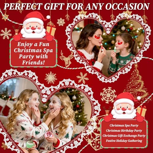 60Pcs Christmas Spa Party Supplies Set – 6 Spa Day Kits with Face/Lip/Eye/Hand/Foot Care,Festive Spa Gift Set for Sleepovers,Holiday Parties,Slumber Party & Secret Santa Gifts,All Skin Types Safe - Image 3