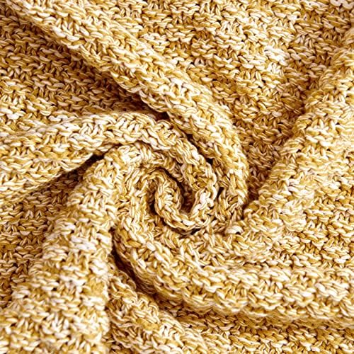 Longhui bedding 100% Cotton Knitted Throw Blanket – Mustard Yellow, Soft & Cozy, Machine Washable, 60"x80" – Perfect for Living Room, Couch, Sofa, Bed or Travel - Image 2