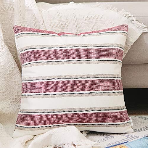 Stripe Pillow Case Soft Linen Square Decorative Throw Cushion Cover Pillowcase with Hidden Zipper for Sofa 18" x 18 " by NATUS+WEAVER