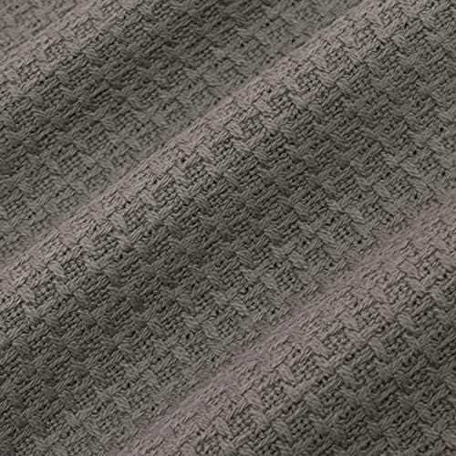 Sweet Home Collection 100% Fine Cotton Luxurious Basket Weave Blanket, Dark Gray Full/Queen - Image 3