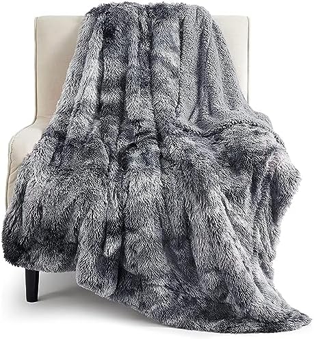 Bedsure Faux Fur Fluffy Sherpa Throw Blanket Couch Twin Grey 60"x80" by Unknown