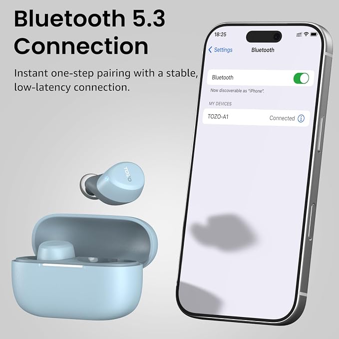 TOZO A1 Wireless Earbuds Bluetooth 5.3 Light Weight in Ear Headphones | IPX5 Waterproof,2 Mics for AI Calls,Immersive Premium Sound Bass Headset with Charging Case,32 EQ via App Blue - Image 9