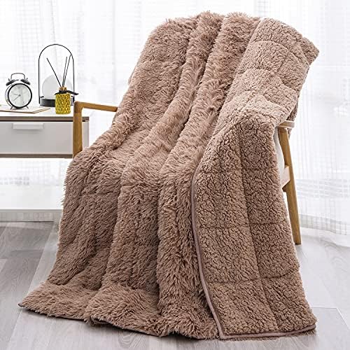 Wemore Weighted Blanket for Adult 48"x72" 15lbs Soft Long Plush Twin Brown by WemoreDirect