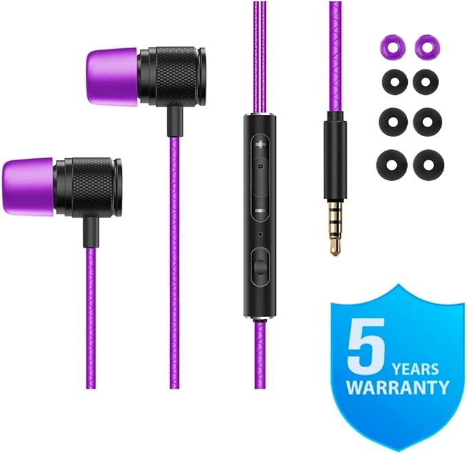 LUDOS Ultra Wired Earbuds in-Ear Headphones, 5 Years Warranty, Earphones with Microphone, Noise Isolating Ear Buds, Memory Foam for iPhone, Samsung, School Students, Kids, Women, Small Ears - Purple - Image 7