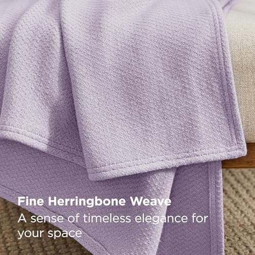 Bedsure 100% Cotton Blanket, Herringbone Weave, King, Light Purple - Image 3