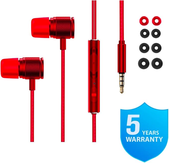 LUDOS Ultra Wired Earbuds in-Ear Headphones, 5 Years Warranty, Earphones with Microphone, Noise Isolating Ear Buds, Memory Foam for iPhone, Samsung, School Students, Kids, Women, Small Ears - Red - Image 6