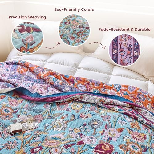 MSGKV Boho Throw Blanket 50"x60" Cotton Bird & Floral Throw for Bed & Couch - Image 3