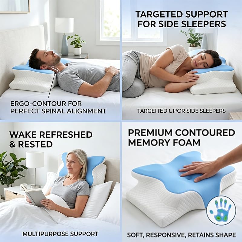 Cooling Neck Support Pillow, Adjustable Cervical Memory Foam for Pain Relief, Odorless Ergonomic Orthopedic Bed Pillows for Side Back Stomach Sleepers, Cozy Sleeping (Blue) - Image 5