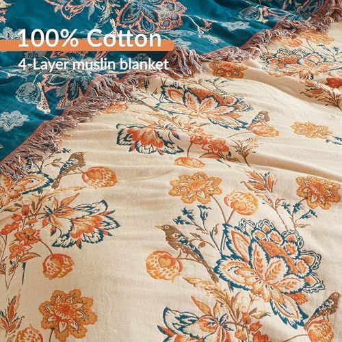 Boho Throw Blanket for Bed 80”x90”, 100% Cotton Blanket for Couch Sofa - Image 6
