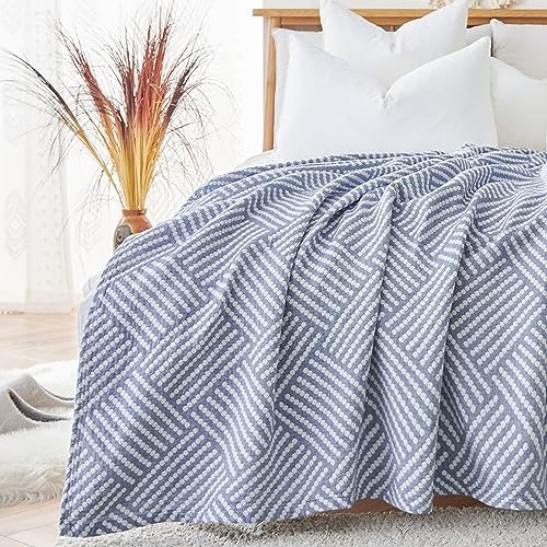 jinchan 100% Cotton Muslin Blanket Twin Boho Throw Blanket 50x60 Dusty Blue by JINCHAN