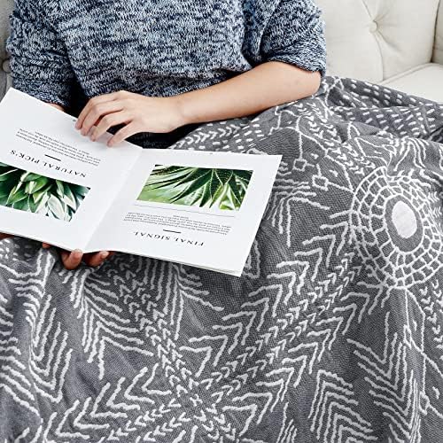 jinchan 100% Cotton Muslin Blanket Twin Boho Throw Blanket 60x80 Gray - Image 5