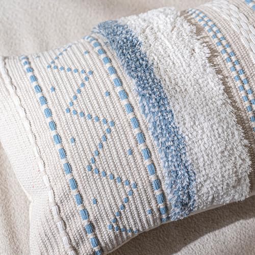 BlissBlush 20X20 Throw Pillow Cover, Coastal Blue Square Decorative Cushion Cover, Boho Accent Pillowcase with Tassels for Couch Sofa Living Room (Cover Only) - Image 3
