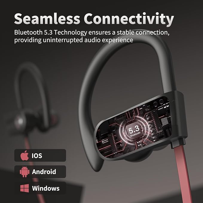 JOYWISE Wireless Bluetooth 5.3 Wireless Headphones with 16Hrs Long Playtime Stereo IPX7 Waterproof in-Ear Earphones, Noise Cancelling Headphones for Running, Black&Pink - Image 2