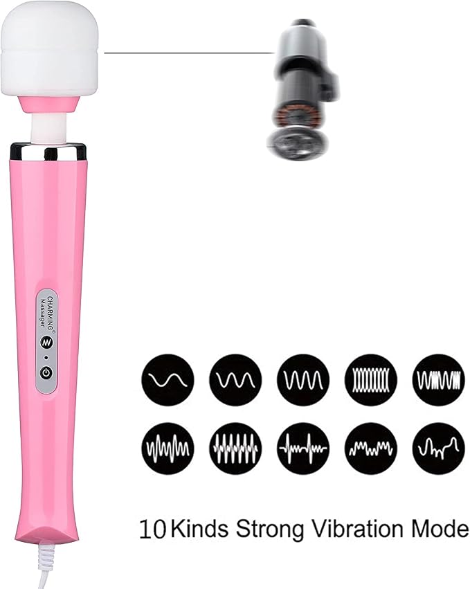 CHARMING Wired Powerful Handheld Back Massager with Strong Vibrations, Personal 10 Speeds Therapy Massager for Sports Recovery, Muscle Aches, Body Pain (Pink) - Image 4