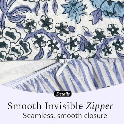 CPC Indigo Blue Ruffle Throw Pillow Covers for Couch, 24x24 Inch Cotton Stripe Ruffle Couch Pillows for Living Room, Hidden 20 Inch Zipper Boho Pillow Case or Cute Outdoor Pillows - Image 7
