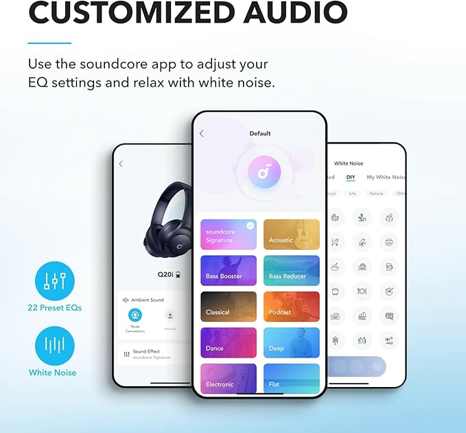 Soundcore by Anker Q20i Hybrid Active Noise Cancelling Headphones, Blue | Over-Ear, Bluetooth, 40H ANC Playtime, Hi-Res Audio, Big Bass, Transparency Mode, Customize via App, Travel, Home, Office - Image 4