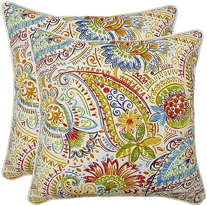 Pillow Perfect Paisley Indoor/Outdoor Accent Throw Pillow, Plush Fill, Weather, and Fade Resistant, Large Throw - 18.5" x 18.5", Blue/Green Gilford, 2 Count by PillowPerfect