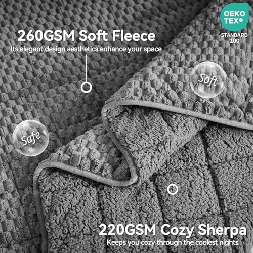 Weighted Blanket 15lbs for Adults, Queen Size Jacquard Sherpa Heavy Blanket for Calming and Relax, Dual Sided Ultra Soft Fuzzy Throw Blanket with Glass Beads, 60 x 80 inches, Dark Grey - Image 5