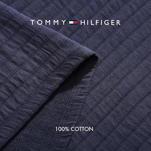 Tommy Hilfiger - King Size Blanket, 100% Woven Cotton Bedding, Medium Weight for Year Round Comfort, Throw Blanket for Couch & Bed (Essential Weave Navy) - Image 5