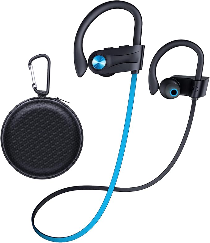 JOYWISE Wireless Headphones Bluetooth 5.3 Headphones with 16 Hours Playtime, Over-Ear Stereo Bass Earphones with Earhooks Headset, Sports Earbuds with Storage Bag for Running, Blue by WirelessEarbuds