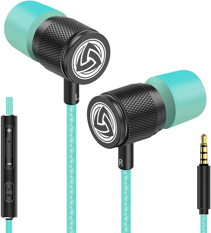 LUDOS Ultra Wired Earbuds in-Ear Headphones, 5 Years Warranty, Earphones with Mic, Noise Isolating Ear Buds, Memory Foam for iPhone, Samsung, School Students, Kids, Women, Small Ears - Turquoise by Ludos