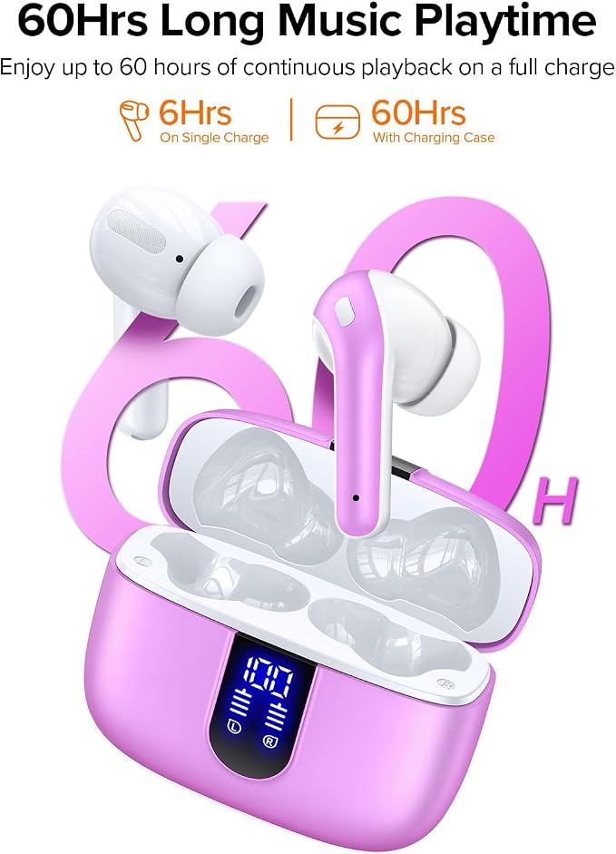 TAGRY Bluetooth Headphones True Wireless Earbuds 60H Playback LED Power Display Earphones with Wireless Charging Case IPX5 Waterproof in-Ear Ear buds with Mic for TV Smart Phone Laptop Computer Sports - Image 3