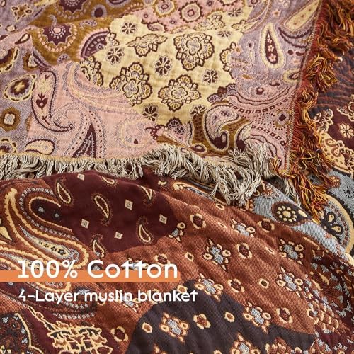 Boho Throw Blanket for Bed 90”x98”, 100% Cotton Blanket for Couch Sofa - Image 6
