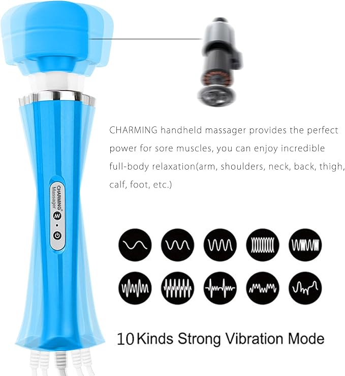 CHARMING Wired Powerful Handheld Back Massager with Strong Personal Therapy Vibration Massager for Sports Recovery, Muscle Aches, Whole Body Pain (Blue) - Image 4