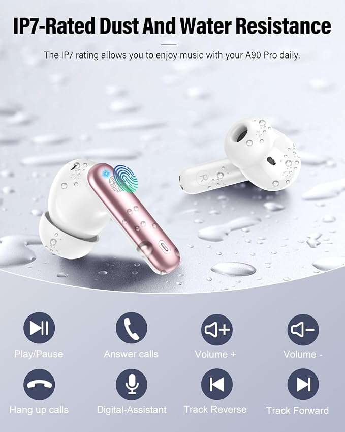 Wireless Earbuds, Bluetooth 5.4 Headphones Bass Stereo/Clear Call,Rose Gold | Ear Buds with Noise Cancelling Mic LED Display in Ear Earphones IP7 Waterproof 36H Bluetooth Earbuds for Phones/Sport/Laptop - Image 6