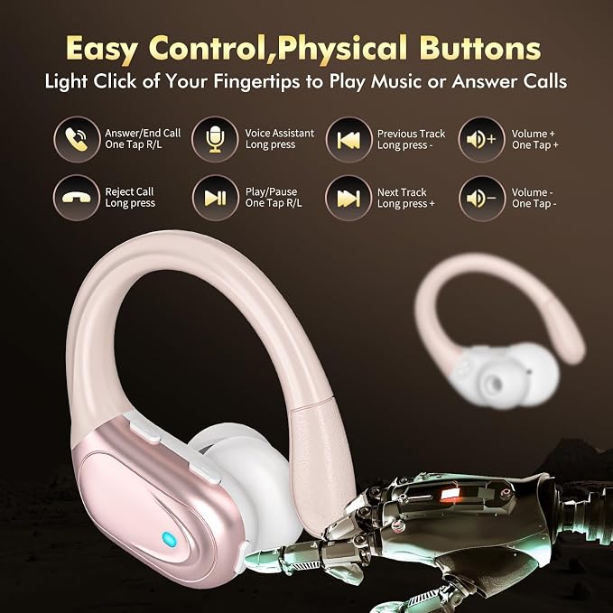 HAOYUYAN Sports Bluetooth Headphones, 80Hrs Playtime Wireless Earbuds with LED Power Display, IPX7 Waterproof Earphones for Workout/Running, Noise Canceling Headset Ear Buds - Image 6