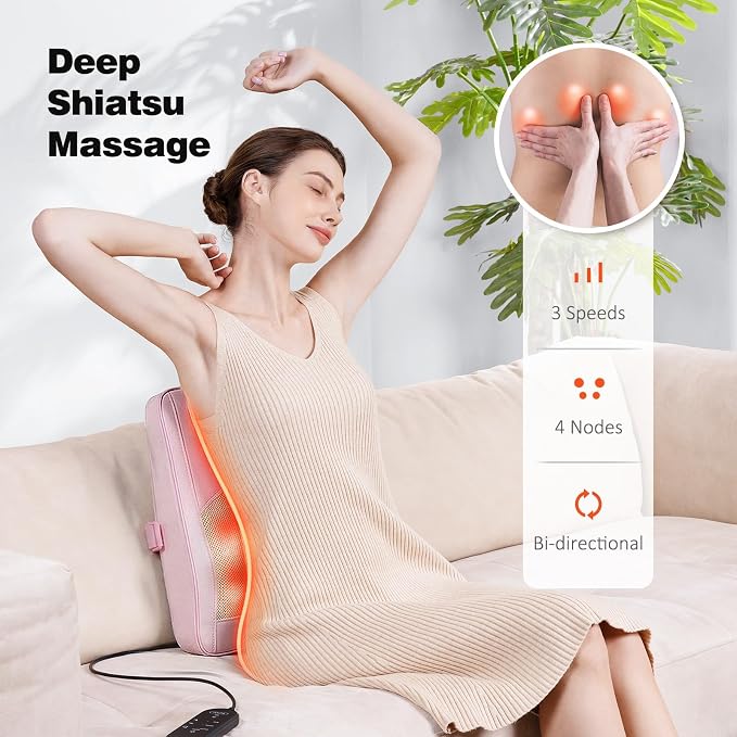 Boriwat Neck and Back Massager with Heat, 3D Kneading Shiatsu Massage Pillow for Neck, Back, Shoulders, Legs, Deep Tissue Relief for Sore Muscles, Home & Car, Great Gift for Women, Men, Mom, Dad - Image 4