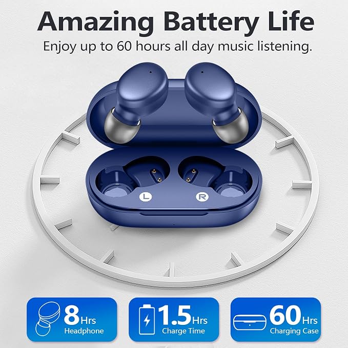 MOZOTER Mini Wireless Earbuds Bluetooth 5.3 in Ear Headphones Headsets | Light Weight,60Hrs Playtime Ear Buds with Charging Case,Smart Touch Control,Premium Sound with Deep Bass for Sport-Blue - Image 4