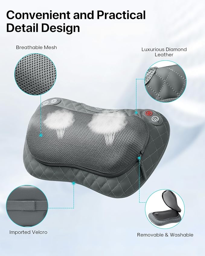 ALLJOY Cordless Shiatsu Neck and Back Massager with Soothing Heat,3D Kneading Massage Pillow for Muscle Pain Relief, Use Unplugged,Detachable Cover,Gifts for Women Men Mom Dad - Image 5